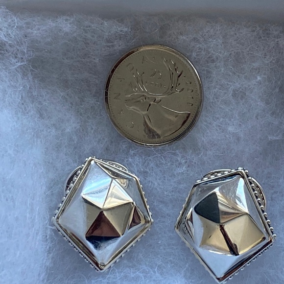 RARE!  LAGOS Caviar Sterling Silver Angled Rocks Stud Earrings, 26mm Long. - Picture 2 of 5